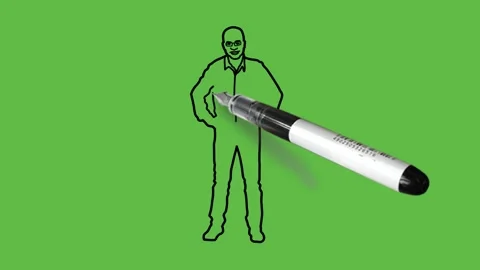 Draw young smart boy with spectacles hold hands on hip wear blue shirt, trouser Vidéo 229480672