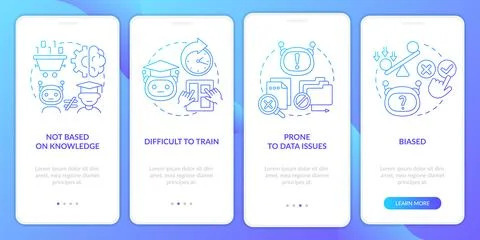 Drawbacks of machine learning blue gradient onboarding mobile app screen Stock Illustration