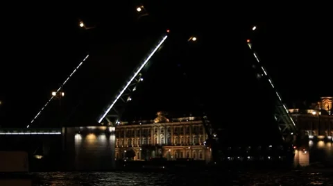 Drawbridge across the river to reduce the side of the bridge at night Stock Footage 8516968