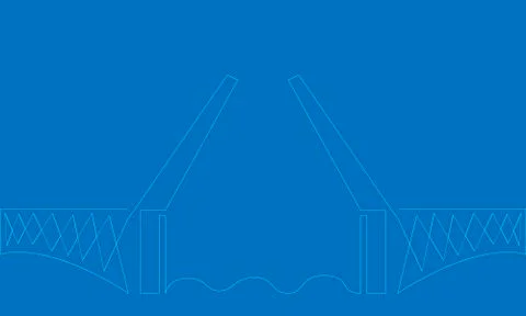 Drawbridge. One line. Blue background. Vector illustration. Stock Illustration