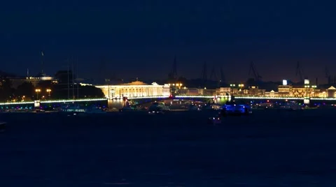 Drawbridge "Palace Bridge" in white night Stock Footage 7730507