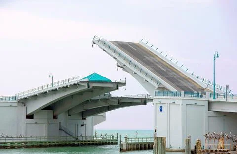 Drawbridge with pelicans Stock Photos