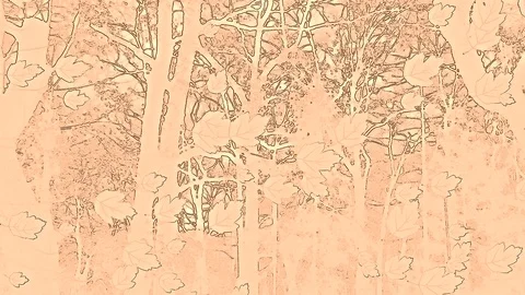 Drawed Falling Leaves In Abstract Artwork On Light Orange Sketch Stock Footage 91332794