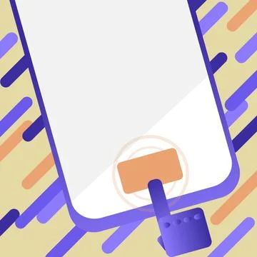 Drawed Finger Pointing On Main Button Of Phone. Phone Clear Screen. Shut Off Illustrazione stock