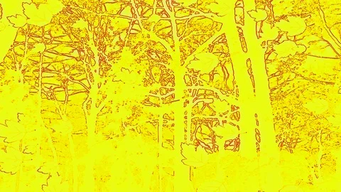 Drawed Leaves Fly Up In Abstract Artwork On Yellow Red Tones Stock Footage 91322507