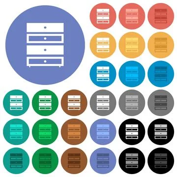 Drawer cabinet round flat multi colored icons Stock Illustration