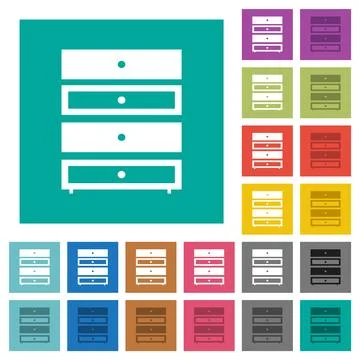 Drawer cabinet square flat multi colored icons Stock Illustration