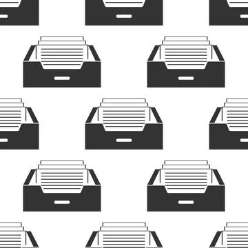 Drawer with documents icon seamless pattern on white background. Archive papers Stock Illustration