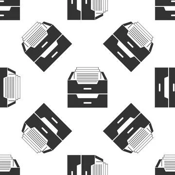 Drawer with documents icon seamless pattern on white background. Archive papers Illustrazione stock