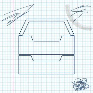 Drawer with documents line sketch icon isolated on white background. Archive Stock Illustration