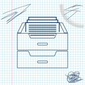 Drawer with documents line sketch icon isolated on white background. Archive Stock Illustration