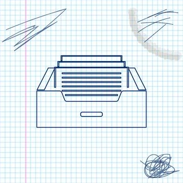 Drawer with documents line sketch icon isolated on white background. Archive Stock Illustration