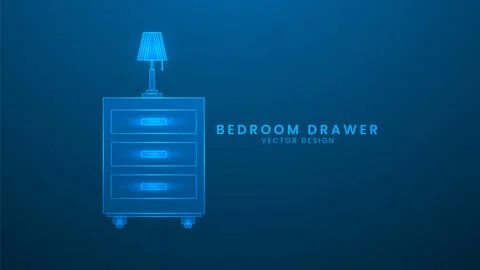 Drawer with lamp, home interior. Bedroom drawer, table lamp Interior bed ro.. Stock Illustration