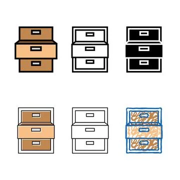 Drawer open color icon set vector Stock Illustration