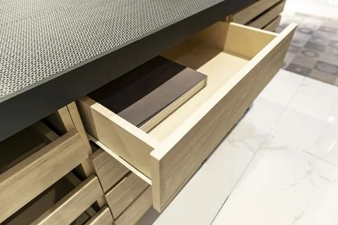 Drawer with open door for storing documents and items, notebooks, etc. Stock Illustration