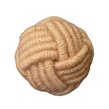 Drawer pull handle wrapped in natural beige rope Monkey fist knot made of bro Stock Photos