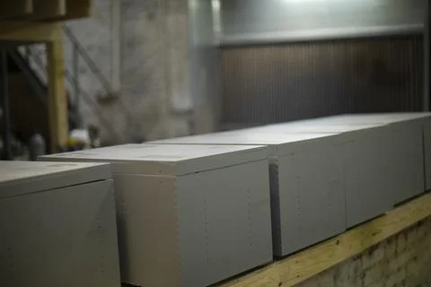 Drawers in carpentry workshop. Making boxes. Product made of boards. Stock Photos