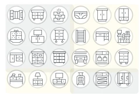 Drawers Essential Vector Set including 24 PIXEL Perfect Thin Line High Reso.. Stock Illustration