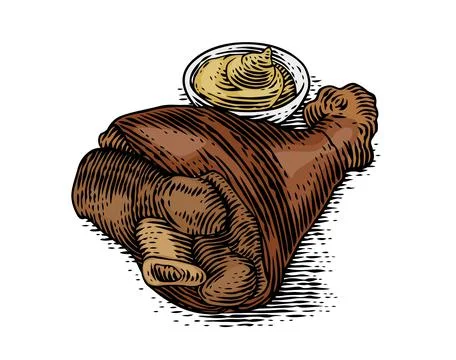 Drawinf of pork knuckle Stock Illustration
