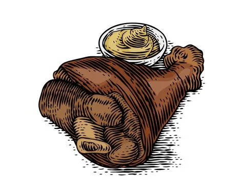 Drawinf of pork knuckle Stock Illustration