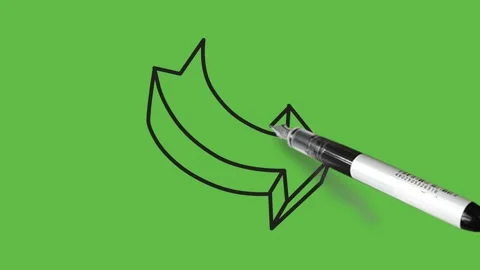 Drawing an 3d arrow on bottom right with blue color on green background Video stock 137696402