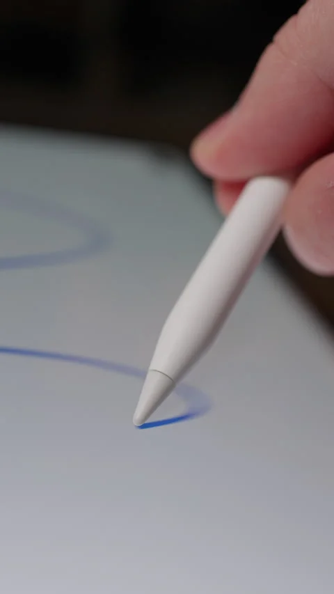 Drawing Abstract Blue Scribbles On Touchscreen Device 스톡 동영상 308580096