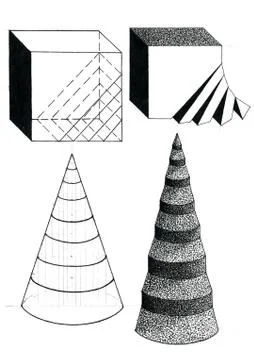 Drawing an abstract composition of geometric shapes. Monochrome color Stock Illustration