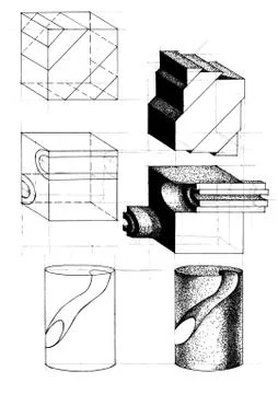 Drawing an abstract composition of geometric shapes. Monochrome color Stock Illustration