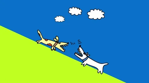 Drawing of aggressive dogs about to attack each other barking and showing their Video stock 131682673