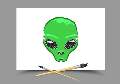Drawing alien on white paper Stock Illustration