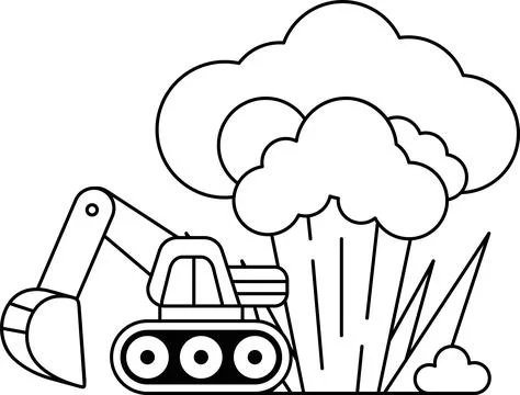 The drawing also features a large broccoli plant in the foreground Stock Illustration