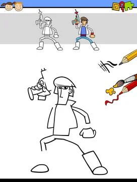 Drawing and coloring task Cartoon Illustration of Drawing and Coloring Edu... Stock Photos
