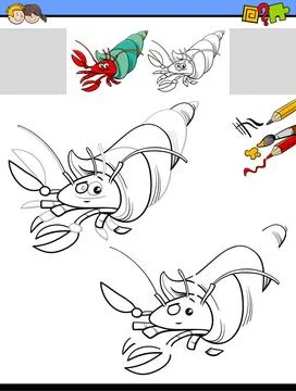 Drawing and coloring task with hermit crab Cartoon Illustration of Drawing... Stock Photos