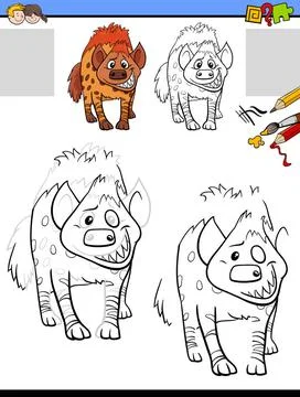 Drawing and coloring task with hyena animal character Cartoon illustration... Stock Photos