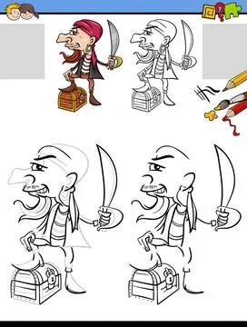 Drawing and coloring task with pirate character Cartoon illustration of dr... Stock Photos
