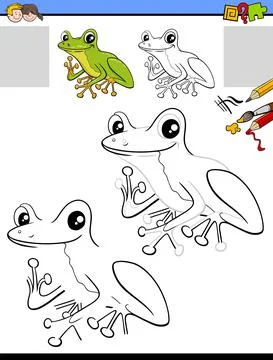 Drawing and coloring task with tree frog character Illustrazione stock