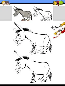 Drawing and coloring worksheet with donkey Cartoon Illustration of Drawing... Stock Photos