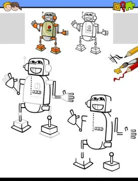 Drawing and coloring worksheet with robot 库存插图