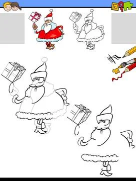 Drawing and coloring worksheet with santa claus Cartoon Illustration of Dr... Stock Photos