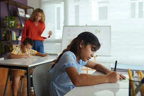 Drawing and Learning in Interactive Classroom Setting Stock Photos