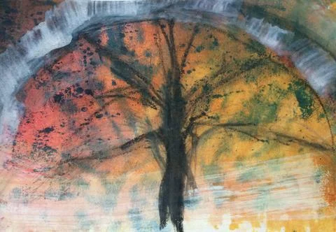 Drawing and painting of a rainbow like tree, a close up on nature Ilustração Stock