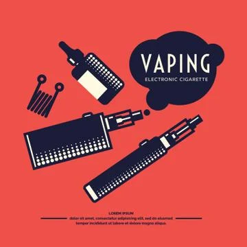 Drawing and poster of Electronic cigarette. Stock Illustration