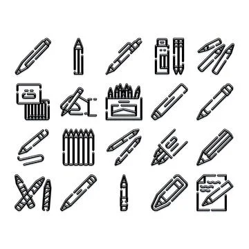Drawing and writing tools icon set creating Stock Illustration