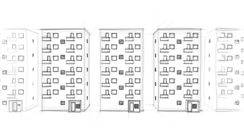 Drawing of apartment blocks (FULL HD) Video stock 36689425