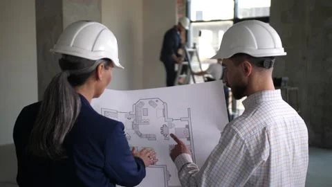 Drawing of apartment layout in hands of architects Video stock 149074095