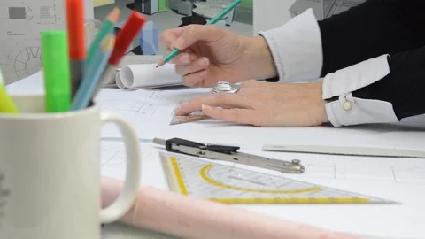 Drawing Architectual plans Stock Footage 98942969