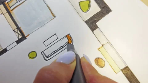 Drawing Architectural Interior Design Sketch Pov Stock Footage 145122907