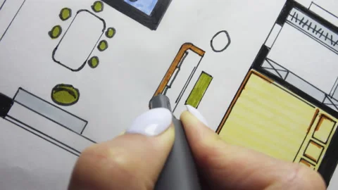 Drawing Architectural Interior Design Sketch Pov Stock Footage 147453642
