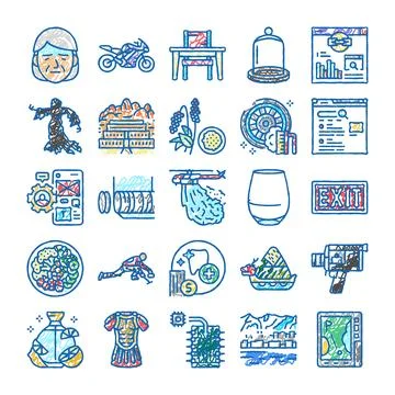 Drawing assorted icons collage in chalk style Stock Illustration