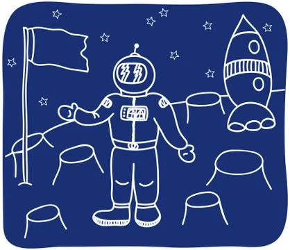 Drawing of an astronaut on the planet Stock Illustration